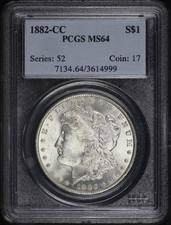 Obverse of this 1882-CC Morgan Dollar PCGS MS-64