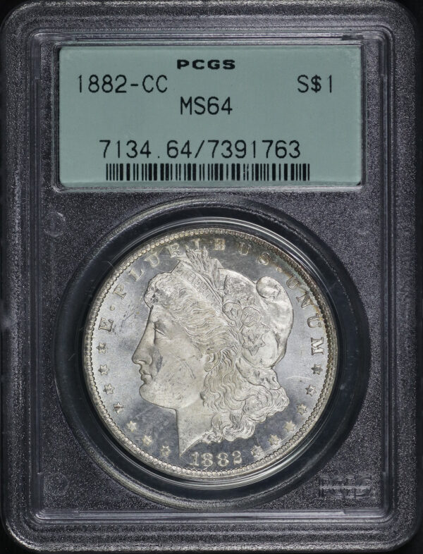 Obverse of this 1882-CC Morgan Dollar PCGS MS-64 Old Green Holder