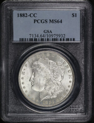 Obverse of this 1882-CC Morgan Dollar PCGS MS-64 GSA Label