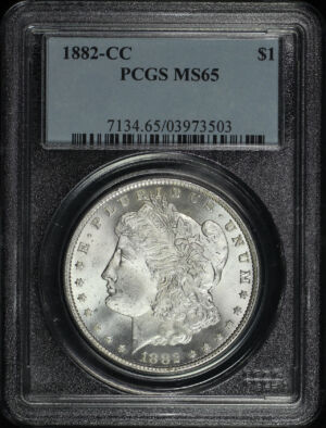 Obverse of this 1882-CC Morgan Dollar PCGS MS-65