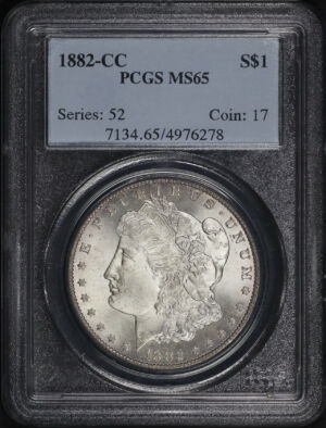 Obverse of this 1882-CC Morgan Dollar PCGS MS-65