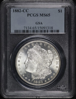 Obverse of this 1882-CC Morgan Dollar PCGS MS-65