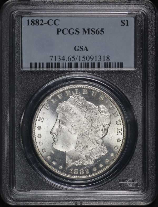 Obverse of this 1882-CC Morgan Dollar PCGS MS-65