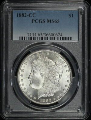 Obverse of this 1882-CC Morgan Dollar PCGS MS-65