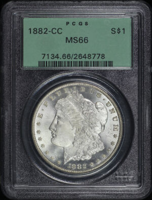 Obverse of this 1882-CC Morgan Dollar PCGS MS-66 Old Green Holder