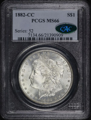 Obverse of this 1882-CC Morgan Dollar PCGS MS-66 CAC