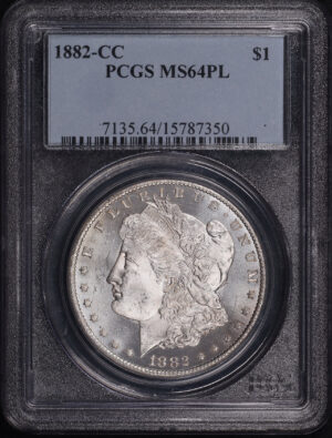 Obverse of this 1882-CC Morgan Dollar PCGS MS-64 PL
