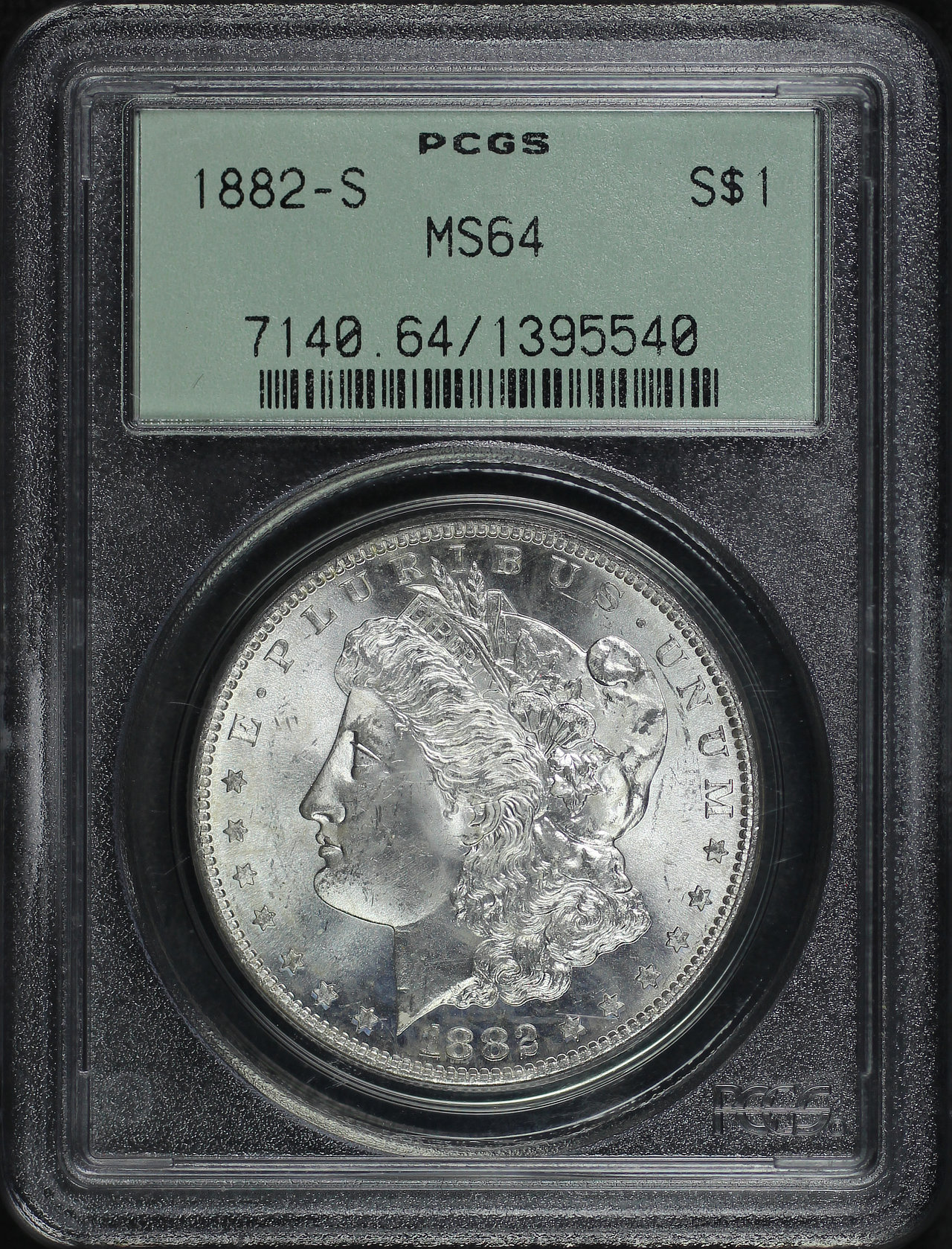 Obverse of this 1882-S Morgan Dollar PCGS MS-64 Old Green Holder