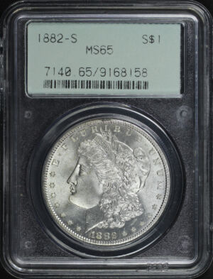 Obverse of this 1882-S Morgan Dollar PCGS MS-65 Old Green Gasket Holder