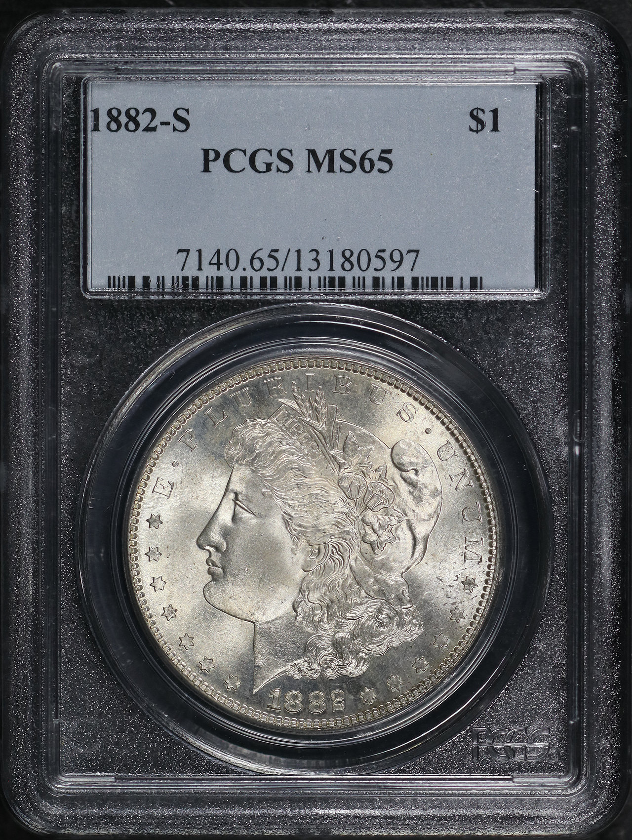 Obverse of this 1882-S Morgan Dollar PCGS MS-65 Vibrant Rainbow Reverse Toning