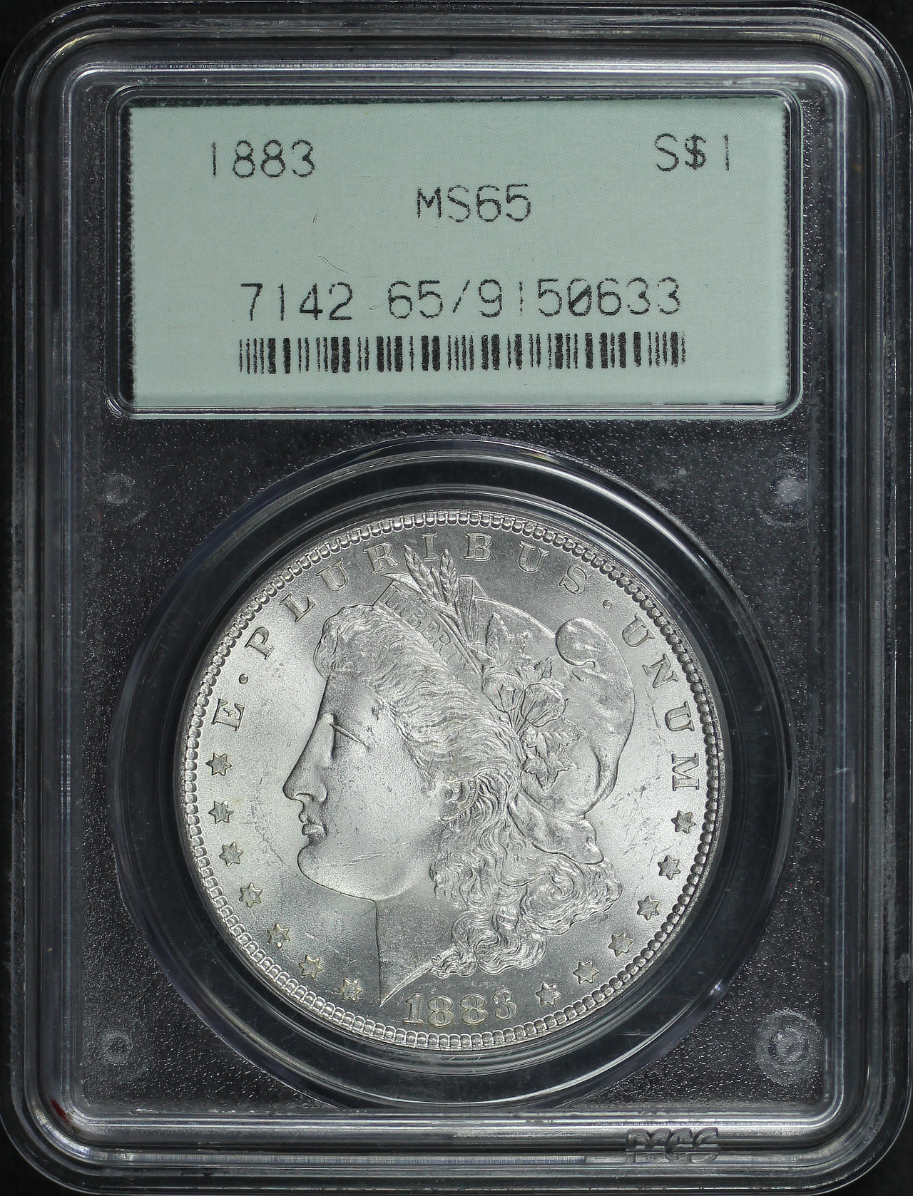 Obverse of this 1883 Morgan Dollar PCGS MS-65 Old Green Gasket Holder