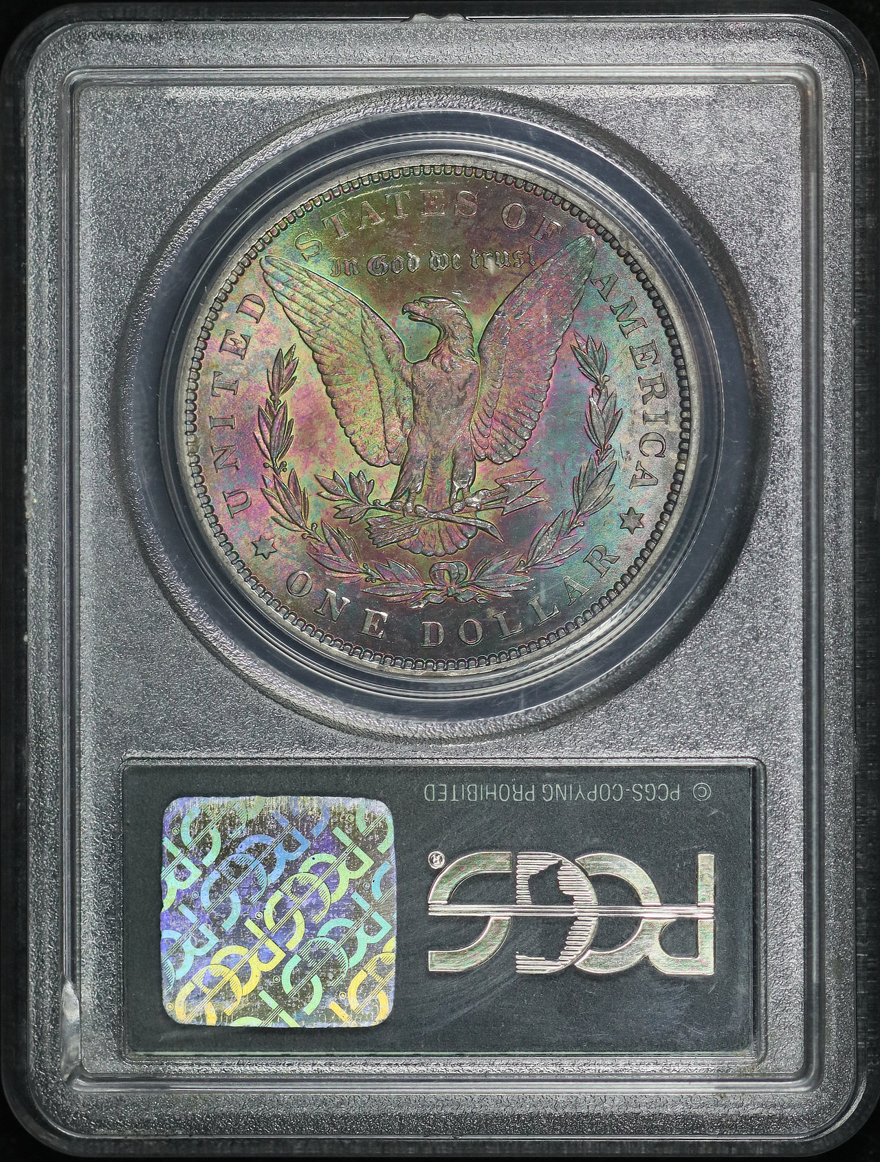 1883 Morgan Dollar PCGS MS-65 Old Green Holder Reverse Rainbow Toning.