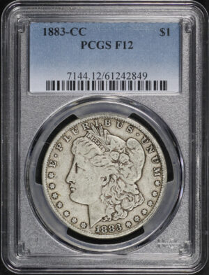 Obverse of this 1883-CC Morgan Dollar PCGS F-12