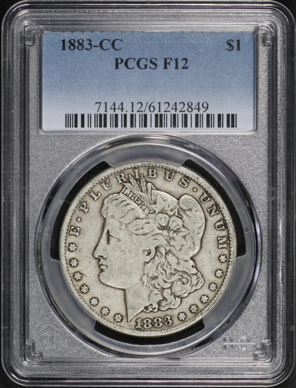 Obverse of this 1883-CC Morgan Dollar PCGS F-12
