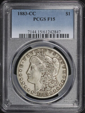 Obverse of this 1883-CC Morgan Dollar PCGS F-15