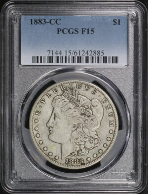 Obverse of this 1883-CC Morgan Dollar PCGS F-15