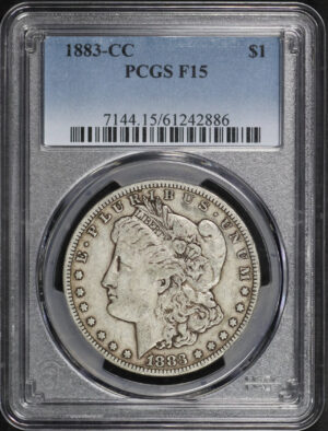 Obverse of this 1883-CC Morgan Dollar PCGS F-15