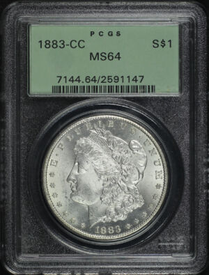 Obverse of this 1883-CC Morgan Dollar PCGS MS-64 Old Green Holder