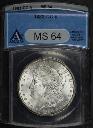 Obverse of this 1883-CC Morgan Dollar ANACS MS-64