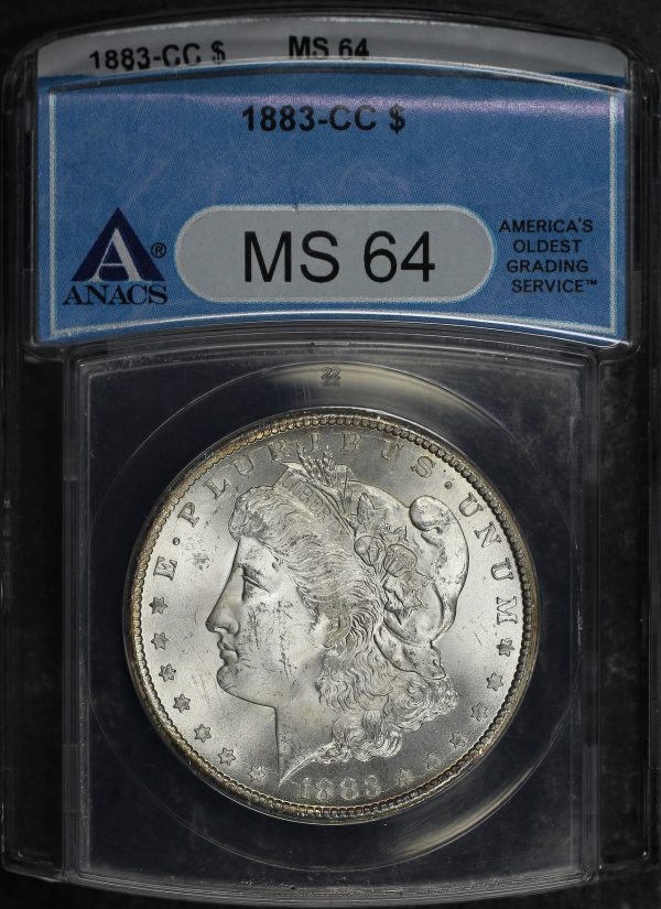 Obverse of this 1883-CC Morgan Dollar ANACS MS-64