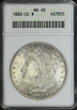 Obverse of this 1883-CC Morgan Dollar ANACS MS-65