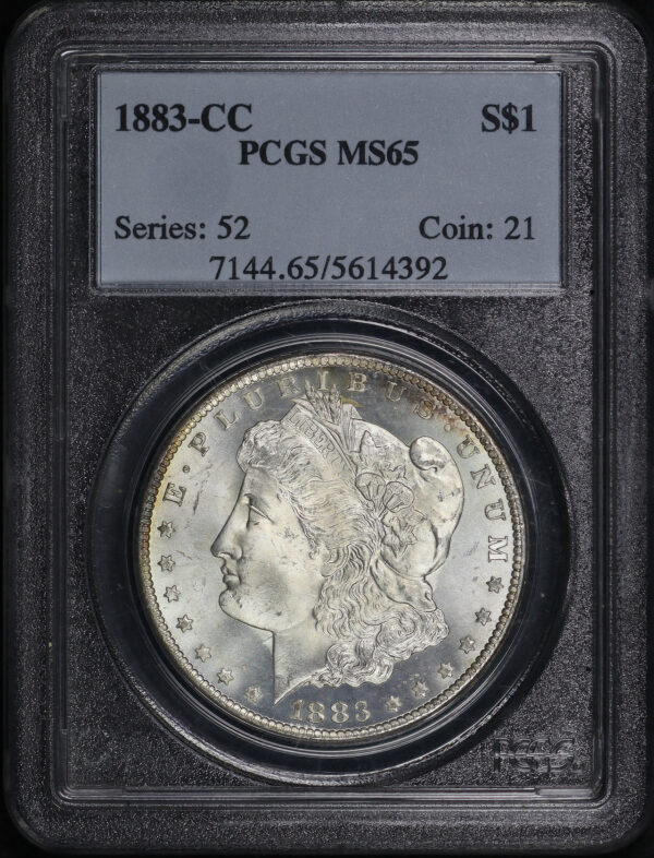 Obverse of this 1883-CC Morgan Dollar PCGS MS-65