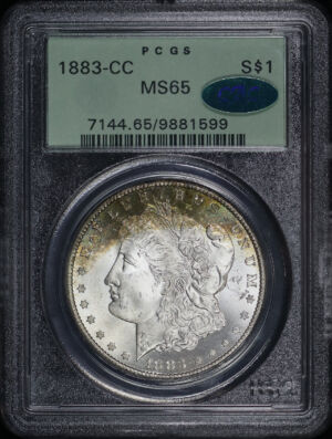 Obverse of this 1883-CC Morgan Dollar PCGS MS-65 CAC Old Green Holder