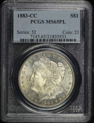 Obverse of this 1883-CC Morgan Dollar PCGS MS-65 PL