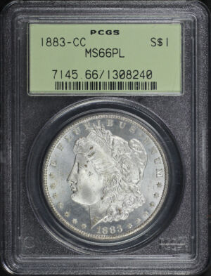 Obverse of this 1883-CC Morgan Dollar PCGS MS-66 PL Old Green Holder