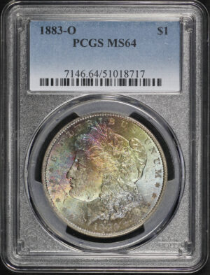Obverse of this 1883-O Morgan Dollar PCGS MS-64 Rainbow Toning