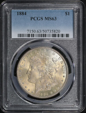 Obverse of this 1884 Morgan Dollar PCGS MS-63 – Amber Obverse Textile Toning