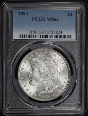 Obverse of this 1884 Morgan Dollar PCGS MS-63 – Amber Reverse Textile Toning
