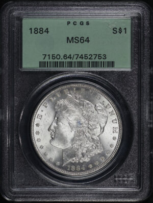 Obverse of this 1884 Morgan Dollar PCGS MS-64 Old Green Holder