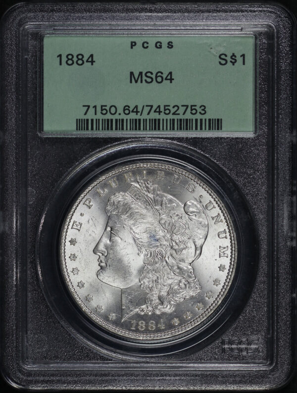 Obverse of this 1884 Morgan Dollar PCGS MS-64 Old Green Holder
