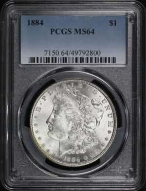 Obverse of this 1884 Morgan Dollar PCGS MS-64 – Banded Rainbow Reverse Toning