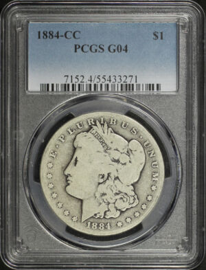 Obverse of this 1884-CC Morgan Dollar PCGS G-04