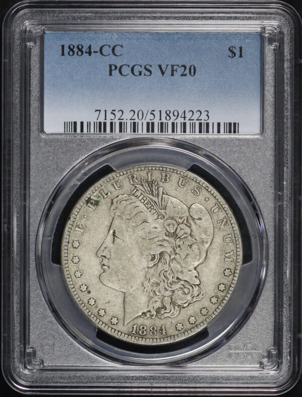 Obverse of this 1884-CC Morgan Dollar PCGS VF-20