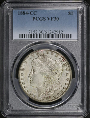 Obverse of this 1884-CC Morgan Dollar PCGS VF-30