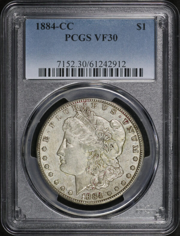 Obverse of this 1884-CC Morgan Dollar PCGS VF-30