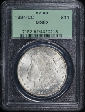 Obverse of this 1884-CC Morgan Dollar PCGS MS-62 Old Green Holder