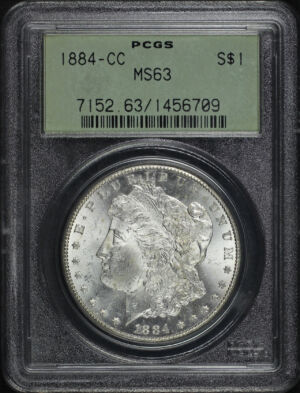 Obverse of this 1884-CC Morgan Dollar PCGS MS-63 Old Green Holder