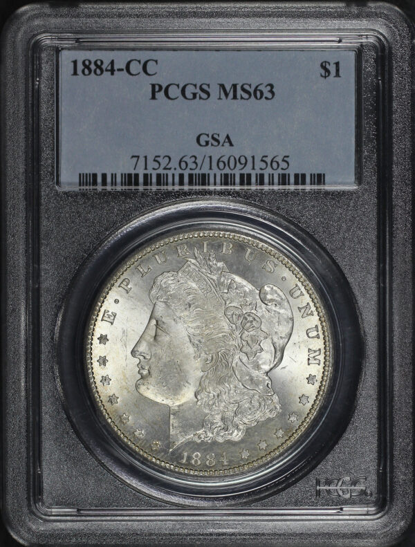 Obverse of this 1884-CC Morgan Dollar PCGS MS-63 GSA Hoard