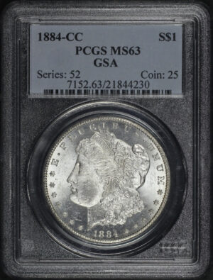 Obverse of this 1884-CC Morgan Dollar PCGS MS-63 GSA Hoard