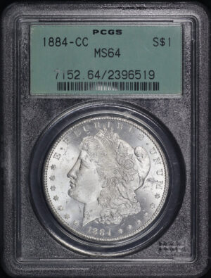 Obverse of this 1884-CC Morgan Dollar PCGS MS-64 Old Green Holder