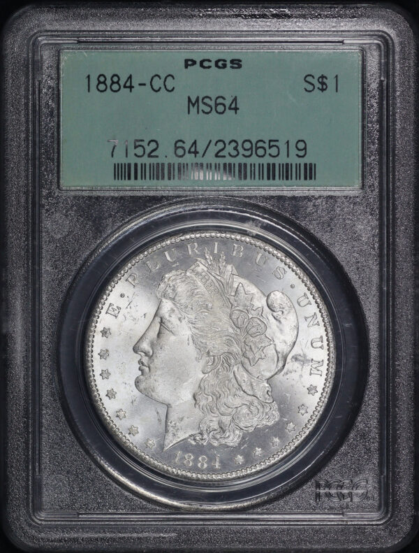 Obverse of this 1884-CC Morgan Dollar PCGS MS-64 Old Green Holder