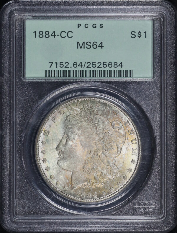 Obverse of this 1884-CC Morgan Dollar PCGS MS-64 Old Green Holder