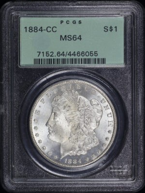 Obverse of this 1884-CC Morgan Dollar PCGS MS-64 Old Green Holder