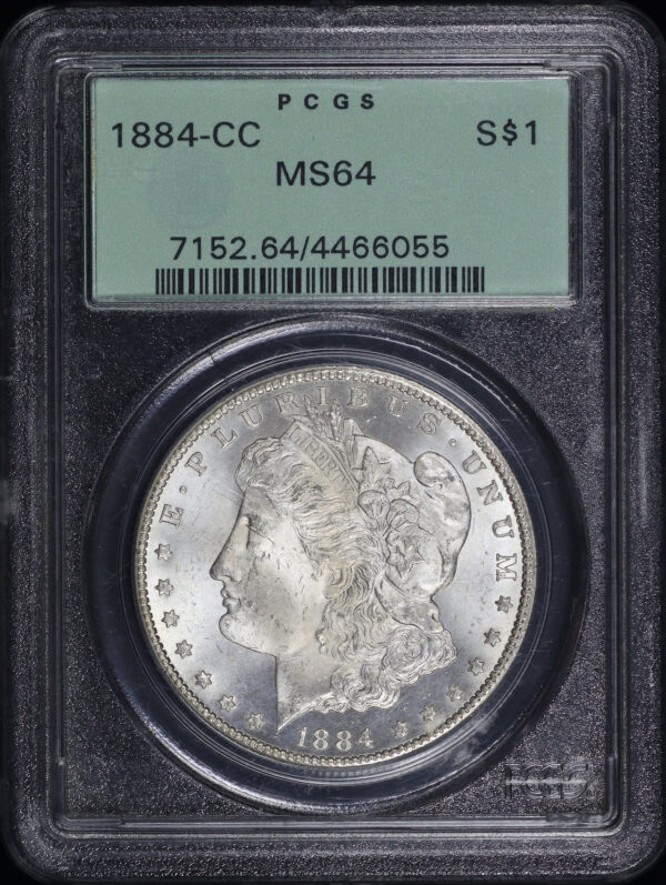 Obverse of this 1884-CC Morgan Dollar PCGS MS-64 Old Green Holder