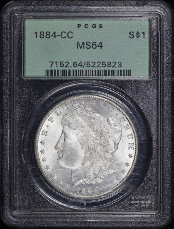 Obverse of this 1884-CC Morgan Dollar PCGS MS-64 Old Green Holder
