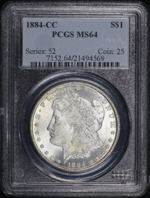 Obverse of this 1884-CC Morgan Dollar PCGS MS-64